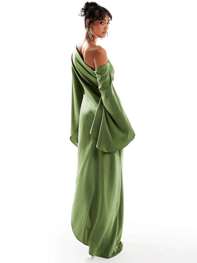 Green Hem Satin Max Dress