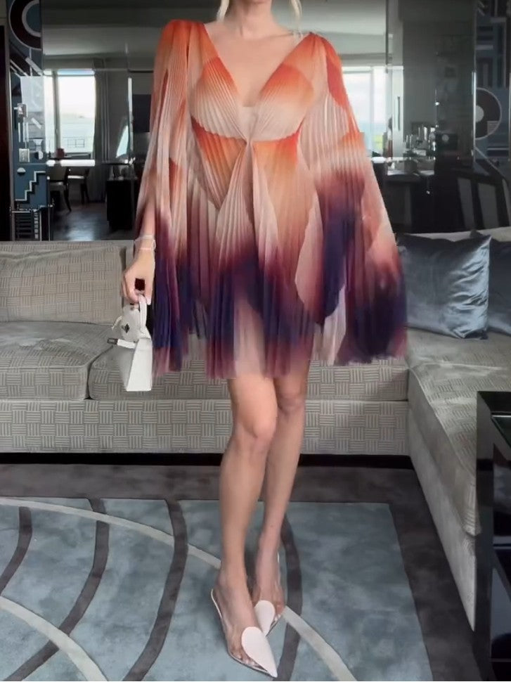 Aurora Flutter Pleated Mini Dress