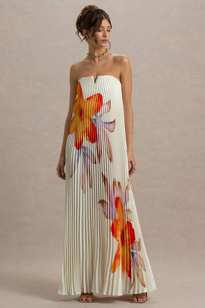 Orange Flower Sweetheart Maxi Dress