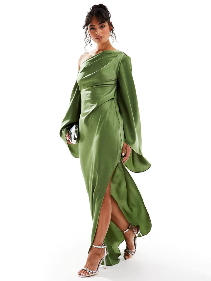 Green Hem Satin Max Dress