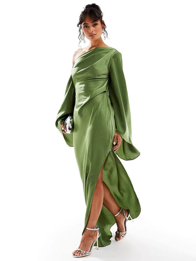 Green Hem Satin Max Dress