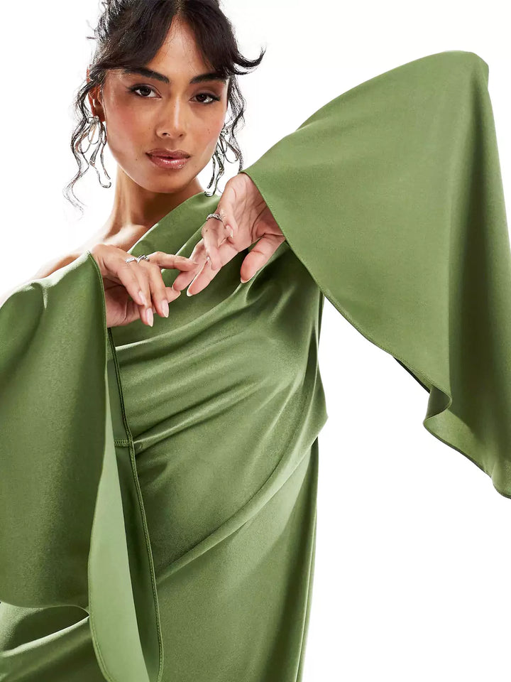 Green Hem Satin Max Dress