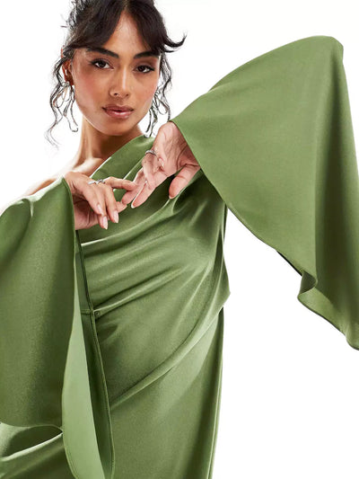 Green Hem Satin Max Dress