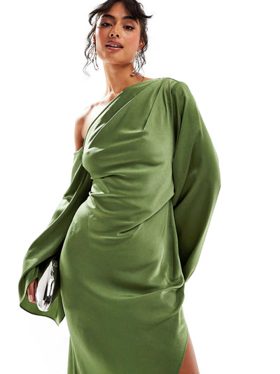 Green Hem Satin Max Dress