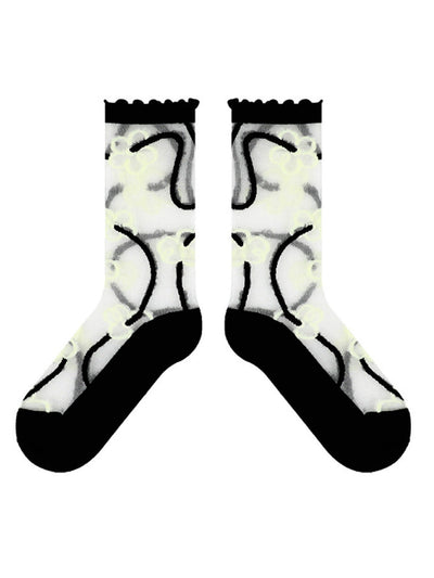Adorable Printed Crystal Sheer Stockings