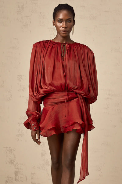 EUGÉNIE FULLY-PLEATED RUFFLED MINI DRESS