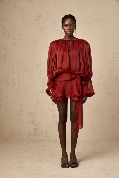 EUGÉNIE FULLY-PLEATED RUFFLED MINI DRESS