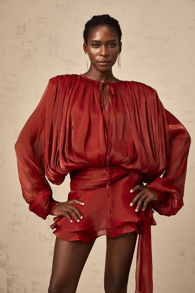 EUGÉNIE FULLY-PLEATED RUFFLED MINI DRESS