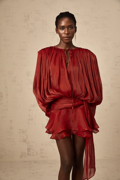 EUGÉNIE FULLY-PLEATED RUFFLED MINI DRESS