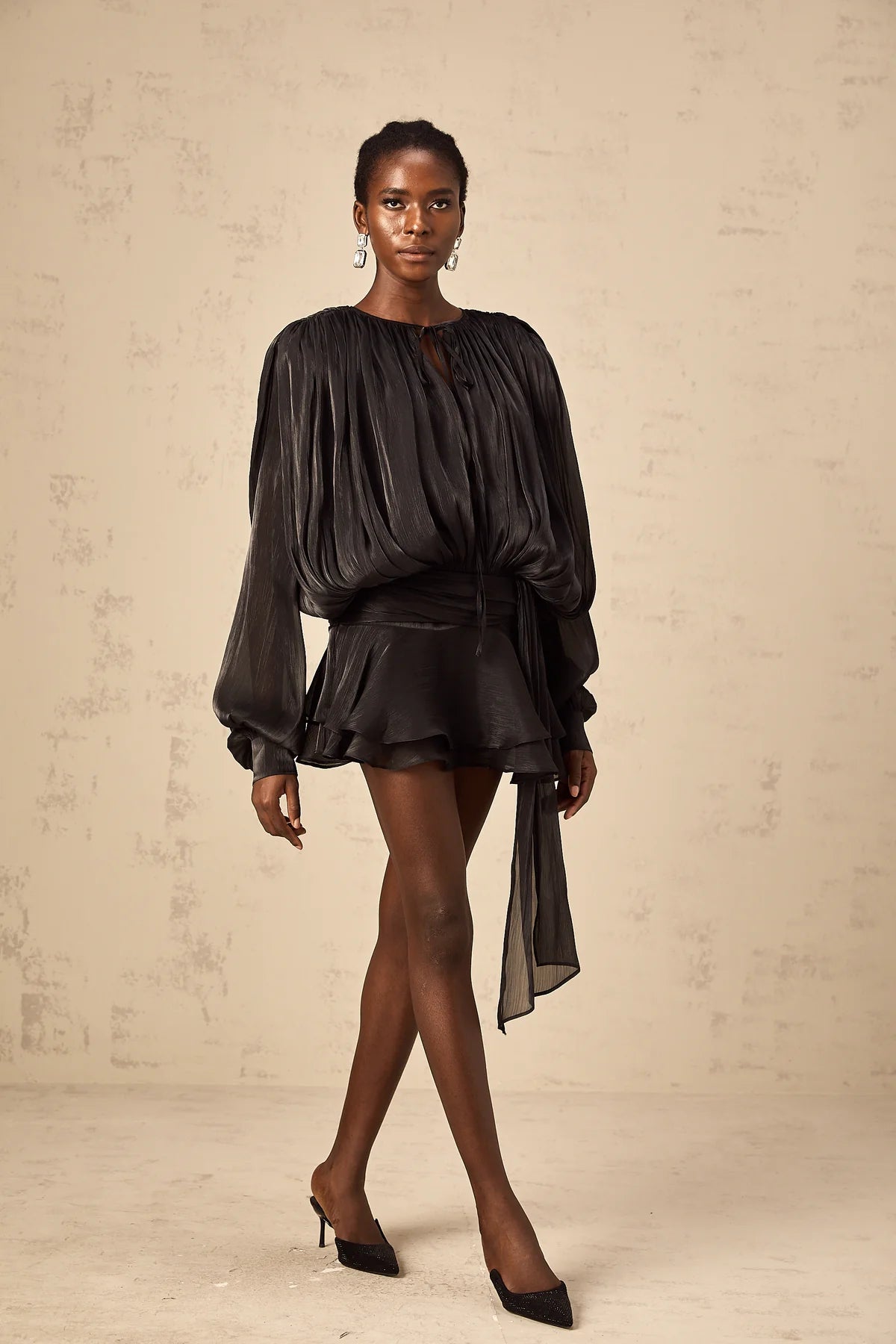 EUGÉNIE FULLY-PLEATED RUFFLED MINI DRESS