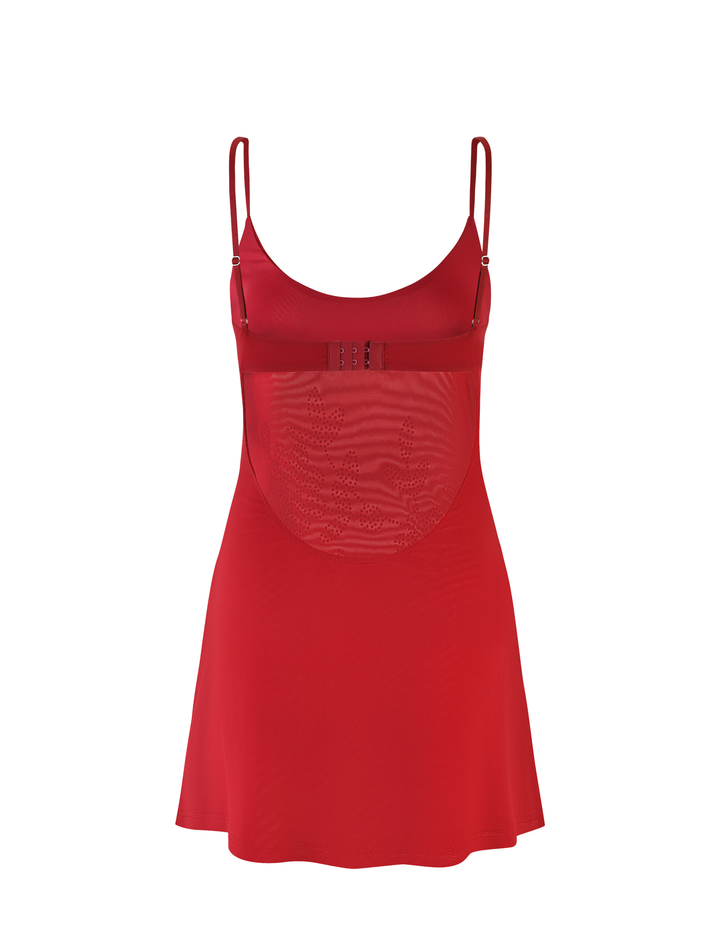 Octavia Dress Cherry Red - flat lay back