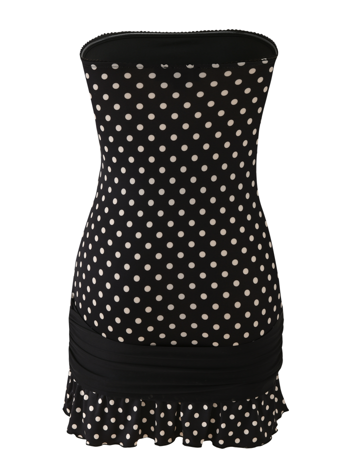 Tove Mini Dress Black Polka Dot - flat lay back