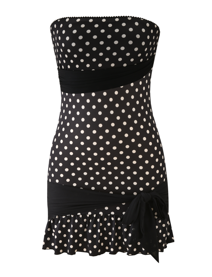 Tove Mini Dress Black Polka Dot - flat lay front