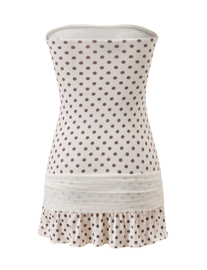 Tove Mini Dress White Polka Dot - flat lay back