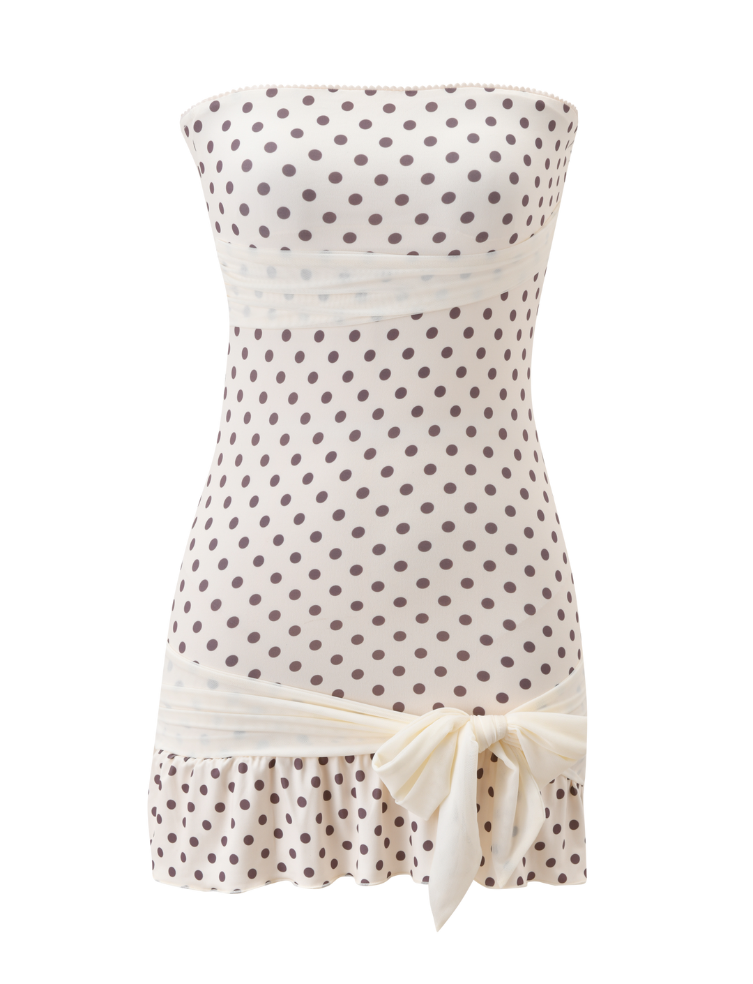 Tove Mini Dress White Polka Dot - flat lay front with bow