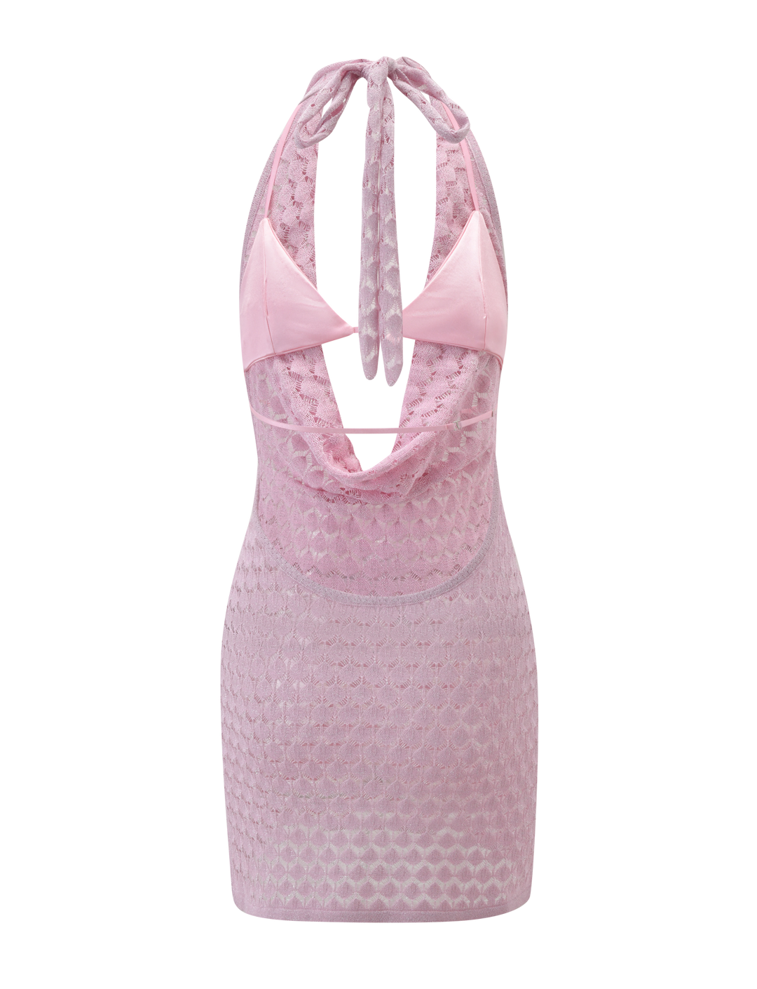 Makenzie Crochet Mini Dress Shimmer Pink - flat lay back