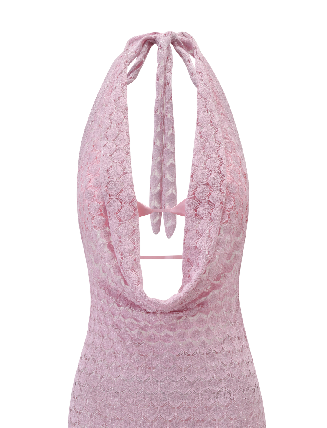 Makenzie Crochet Mini Dress Shimmer Pink - crochet fabric detail close up