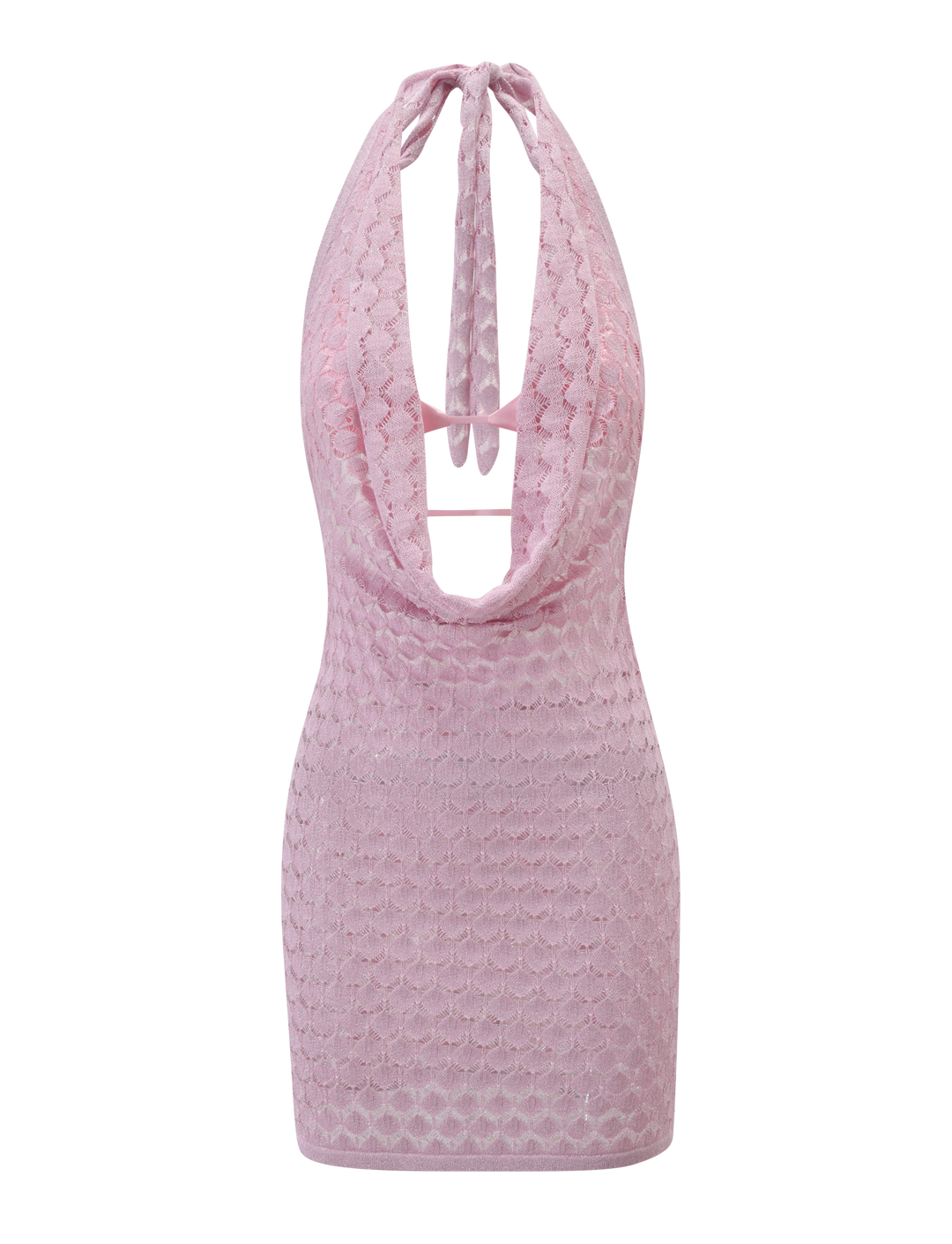 Makenzie Crochet Mini Dress Shimmer Pink - flat lay front