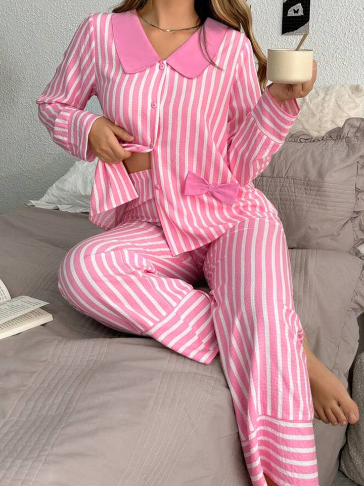 Stripe Buttoned 2 Piece Pajama