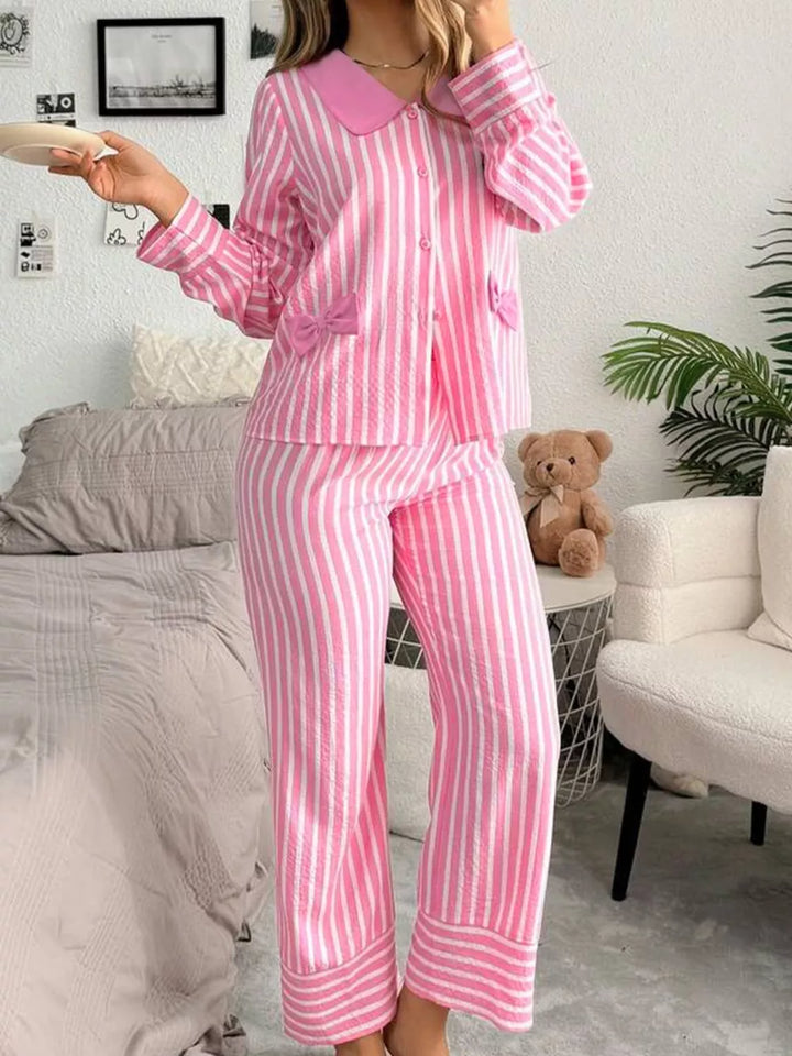 Stripe Buttoned 2 Piece Pajama