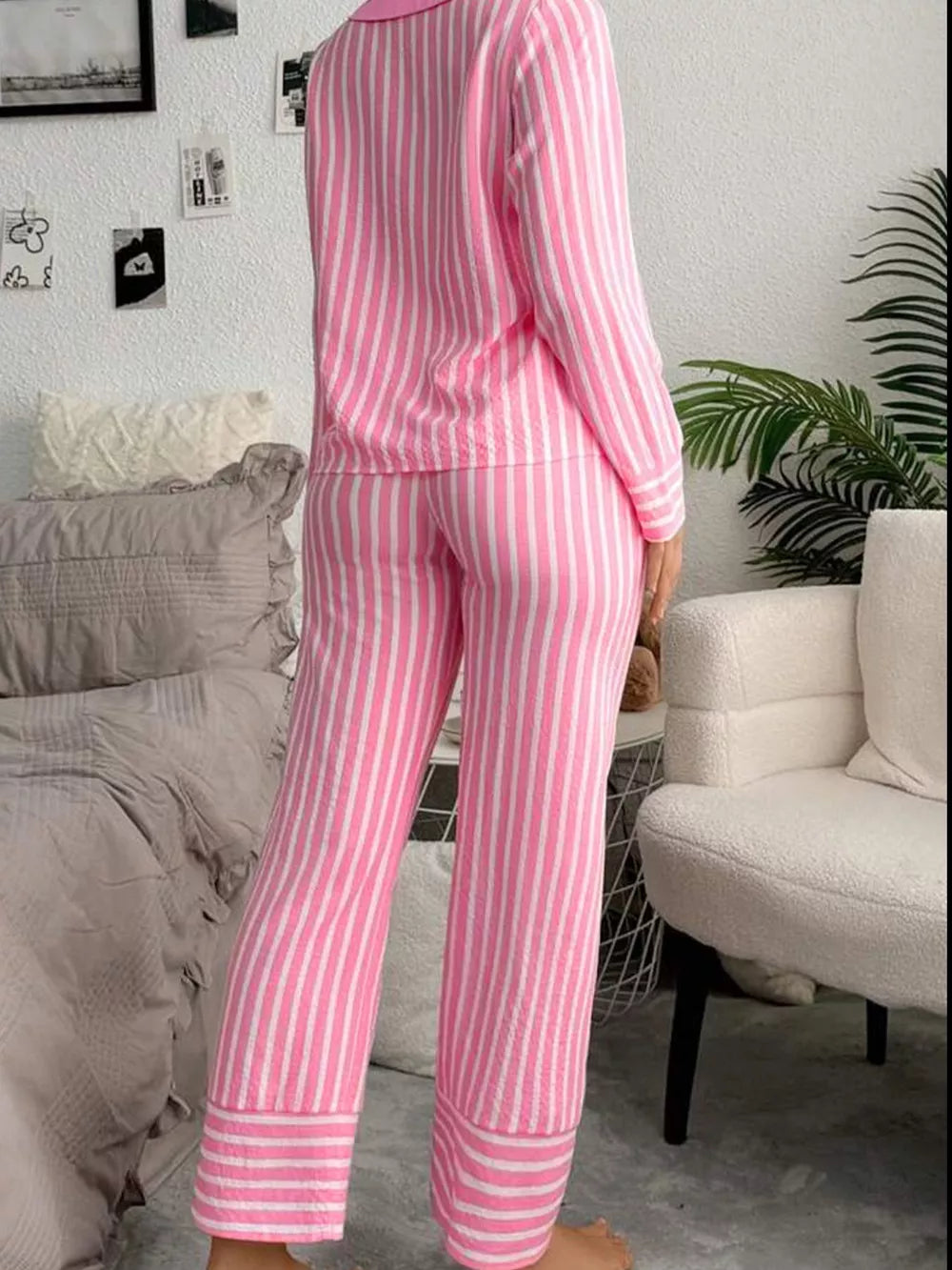 Stripe Buttoned 2 Piece Pajama