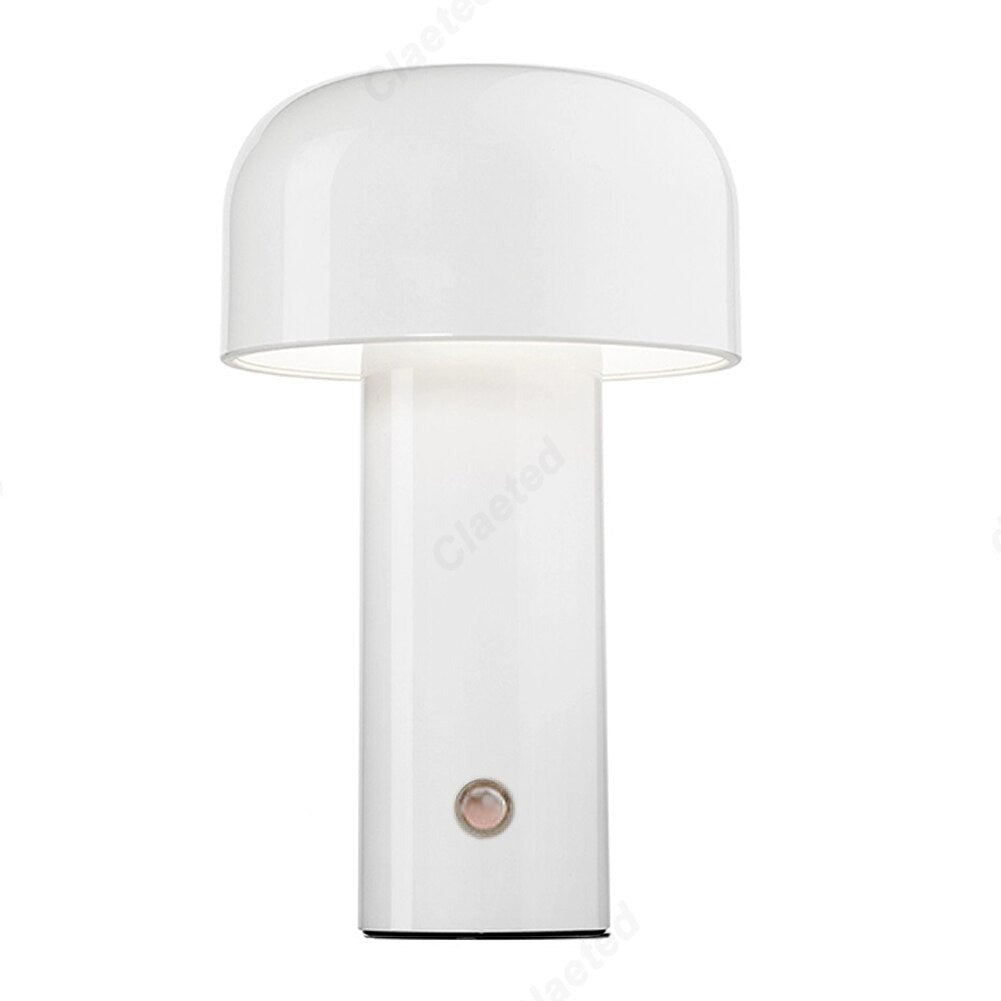 Small wireless mushroom-shaped bedside lamp.
